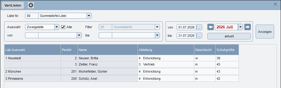 Gummistiefel-Liste VariListe zur Organisation und Planung im Beispiel hier eine Gummistifel-Liste